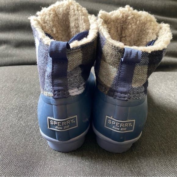 NEW Sperry Topsider Saltwater Blue Checkered Wool Boots Rain Snow Women’s Size 6 - Picture 6 of 9